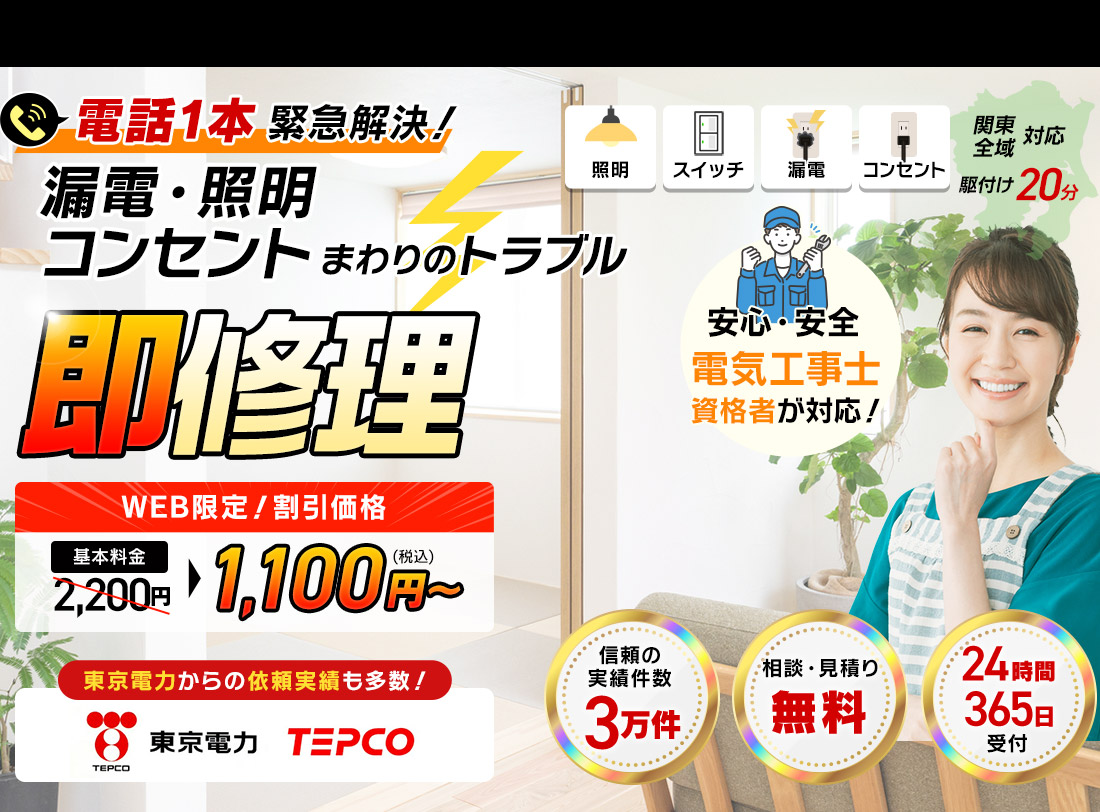 漏電・照明コンセント周りのトラブル 即修理